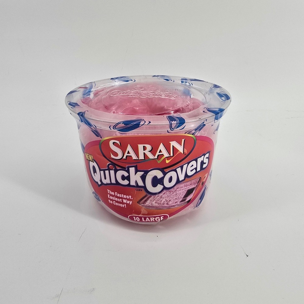 Saran Quick Covers Food Lids Pink Elastic Large 10 Count NIP Vintage 2000